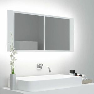 vidaXL Szafka łazienkowa z lustrem i LED, biała, 100x12x45 cm, akryl obraz