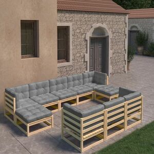 vidaXL 10-cz. zestaw mebli ogrodowych z poduszkami, drewno sosnowe obraz
