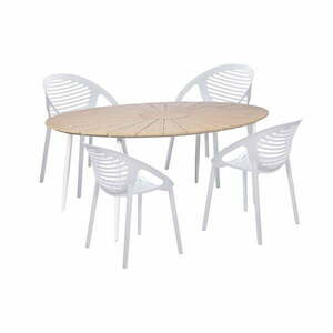 Zestaw 4 białych krzeseł Jaanna i naturalnego stołu Marienlist – Bonami Essentials obraz