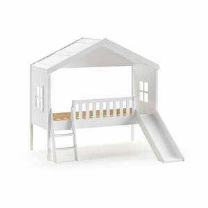 Białe podwyższone łóżko dziecięce w kształcie domku z litego drewna sosnowego 90x200 cm – Vipack obraz