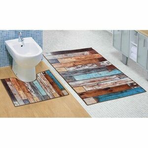 Bellatex Komplet dywaników łazienkowych Drewniana podłoga 3D , 60 x 100 cm, 60 x 50 cm obraz