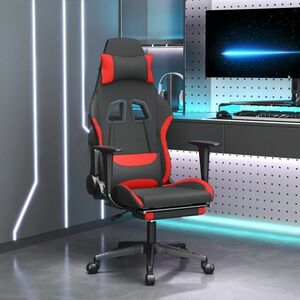 vidaXL Fotel gamingowy z podnóżkiem i masażem, czarno-czerwony obraz