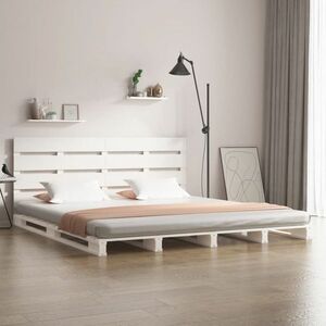 vidaXL Rama łóżka, biała, lite drewno sosnowe, 135x190 cm obraz