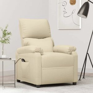 vidaXL Rozkładany fotel z podnóżkiem, kremowy, tkanina obraz