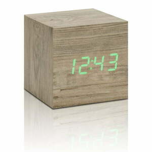 Jasnobrązowy budzik z zielonym wyświetlaczem LED Gingko Cube Clic Clock obraz
