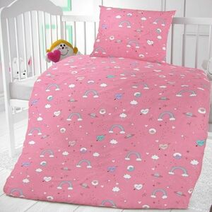 Dziecięca pościel bawełniana do łóżeczka Chmurki różowy, 90 x 135 cm, 45 x 60 cm obraz