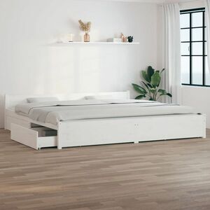 vidaXL Rama łóżka z szufladami, biała, 200x200 cm obraz