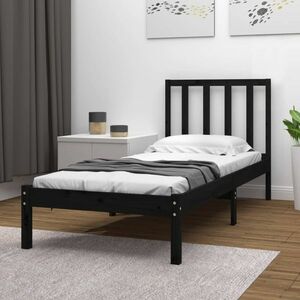 vidaXL Rama łóżka, czarna, lite drewno sosnowe, 75x190 cm, pojedyncza obraz