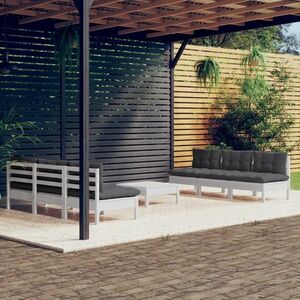 vidaXL 7-cz. ogrodowy zestaw wypoczynkowy, antracytowe poduszki, sosna obraz