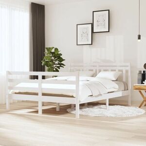 vidaXL Rama łóżka, biała, lite drewno, 140x190 cm obraz