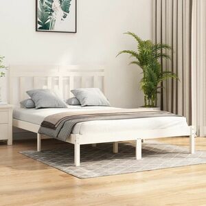 vidaXL Rama łóżka, biała, lite drewno, 140x190 cm obraz