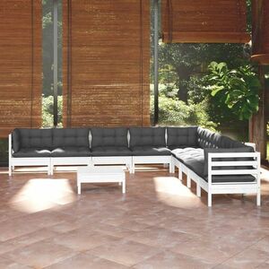 vidaXL 10-cz. zestaw wypoczynkowy do ogrodu, z poduszkami, biała sosna obraz