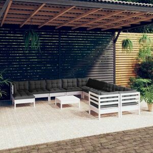 vidaXL 12-cz. zestaw wypoczynkowy do ogrodu, poduszki, biały, sosnowy obraz