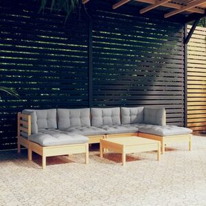 vidaXL 7-cz. zestaw wypoczynkowy do ogrodu, szare poduszki, sosnowy obraz