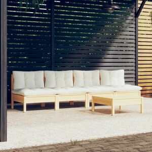 vidaXL 5-cz. zestaw wypoczynkowy do ogrodu, kremowe poduszki, sosnowy obraz
