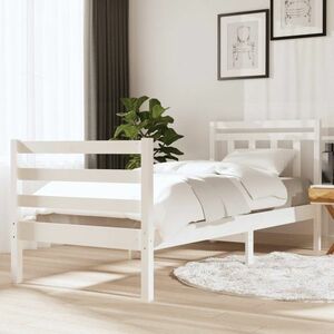 vidaXL Rama łóżka, biała, 90x190 cm, lite drewno obraz