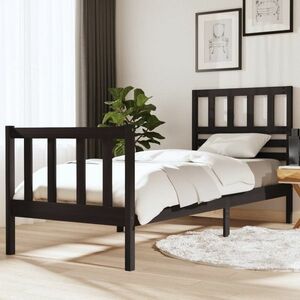vidaXL Rama łóżka, czarna, 75x190 cm, lite drewno obraz