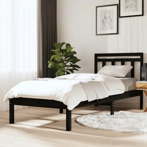 vidaXL Rama łóżka, czarna, 75x190 cm, lite drewno obraz