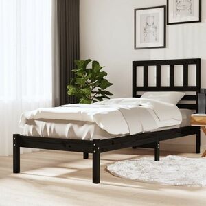 vidaXL Rama łóżka, czarna, 75x190 cm, lite drewno sosnowe obraz