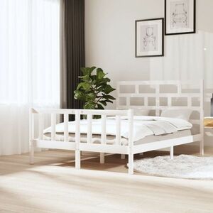 vidaXL Rama łóżka, biała, lite drewno sosnowe, 140 x 200 cm obraz