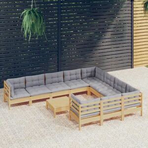 vidaXL 11-cz. zestaw wypoczynkowy do ogrodu, szare poduszki, sosna obraz