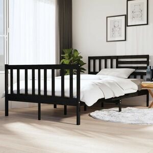 vidaXL Rama łóżka, czarna, 135x190 cm, lite drewno obraz