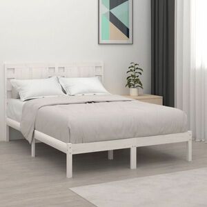 vidaXL Rama łóżka, biała, lite drewno sosnowe, 140x190 cm obraz