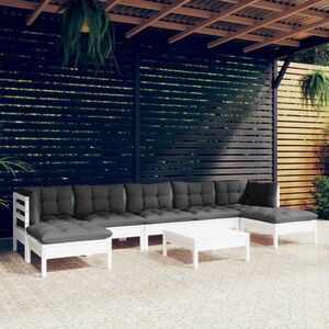 vidaXL 8-cz. zestaw wypoczynkowy do ogrodu, z poduszkami, biały, sosna obraz