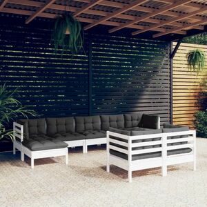 vidaXL 9-cz. zestaw wypoczynkowy do ogrodu, z poduszkami, biały, sosna obraz