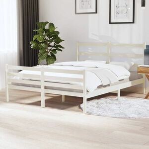 vidaXL Rama łóżka, lite drewno sosnowe, 140x190 cm, biała obraz
