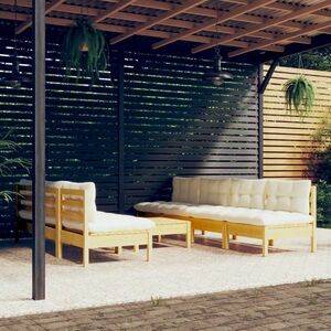 vidaXL 8-cz. ogrodowy zestaw wypoczynkowy, kremowe poduszki, sosnowy obraz