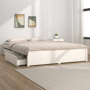 vidaXL Rama łóżka z szufladami, biała, 200x200 cm obraz