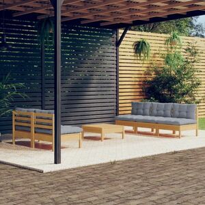 vidaXL 6-cz. zestaw wypoczynkowy do ogrodu, szare poduszki, sosnowy obraz
