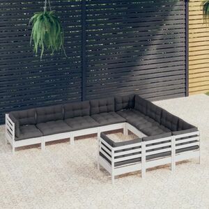 vidaXL 10-cz. zestaw wypoczynkowy do ogrodu, z poduszkami, biały obraz