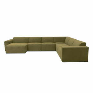 Zielona sztruksowa sofa modułowa w kształcie litery "U" Scandic Sting, lewostronna obraz