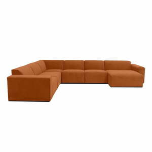Pomarańczowa sztruksowa sofa modułowa w kształcie litery "U" Scandic Sting, prawostronna obraz