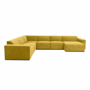 Musztardowożółta sztruksowa sofa modułowa w kształcie litery "U" Scandic Sting, prawostronna obraz