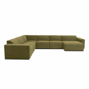 Zielona sztruksowa sofa modułowa w kształcie litery "U" Scandic Sting, prawostronna obraz
