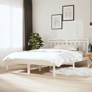 vidaXL Rama łóżka, biała, 135x190 cm, lite drewno obraz