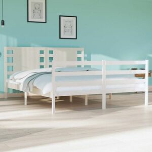 vidaXL Rama łóżka, biała, lite drewno sosnowe, 135x190 cm, podwójna obraz