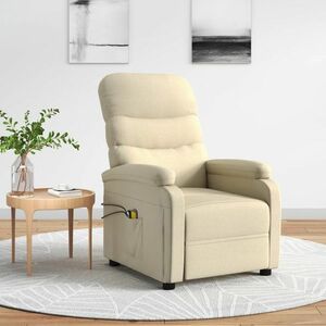 vidaXL Rozkładany fotel do masażu z podnóżkiem, kremowy, tkanina obraz