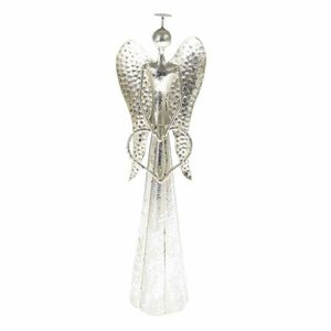 Świąteczna metalowa dekoracja LED Angel with heart srebrny, 9, 5 x 30 cm obraz