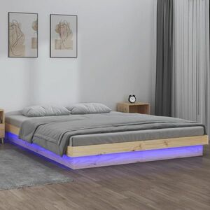 vidaXL Rama łóżka z LED, 120x190 cm, podwójna, lite drewno obraz