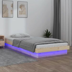 vidaXL Rama łóżka z LED, 90 x 200 cm, lite drewno obraz