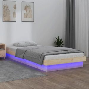 vidaXL Rama łóżka z LED, 75x190 cm, pojedyncza, lite drewno obraz