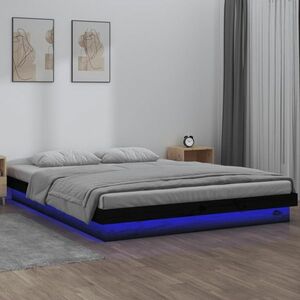 vidaXL Rama łóżka z LED, czarna, 120x190 cm, podwójna, lite drewno obraz