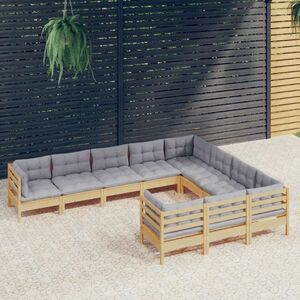 vidaXL 10-cz. zestaw wypoczynkowy do ogrodu, szare poduszki, sosna obraz
