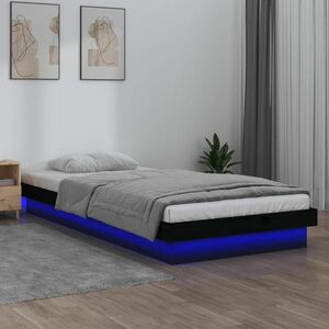 vidaXL Rama łóżka z LED, czarna, 90x190 cm, pojedyncza, lite drewno obraz