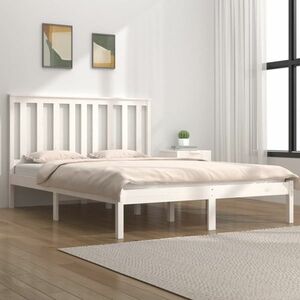 vidaXL Rama łóżka, lite drewno sosnowe, 160 x 200 cm, biała obraz