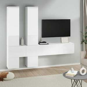 vidaXL Wisząca szafka TV, biała z połyskiem, materiał drewnopochodny obraz